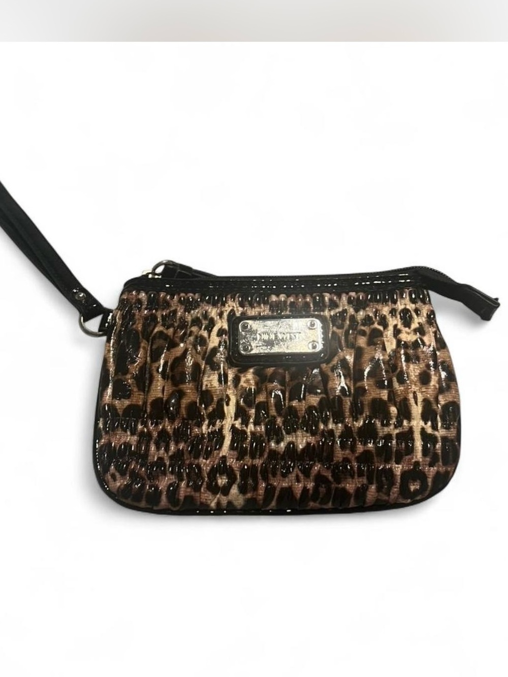 Nine West Leopard Animal Print Black and Brown Small Wristlet